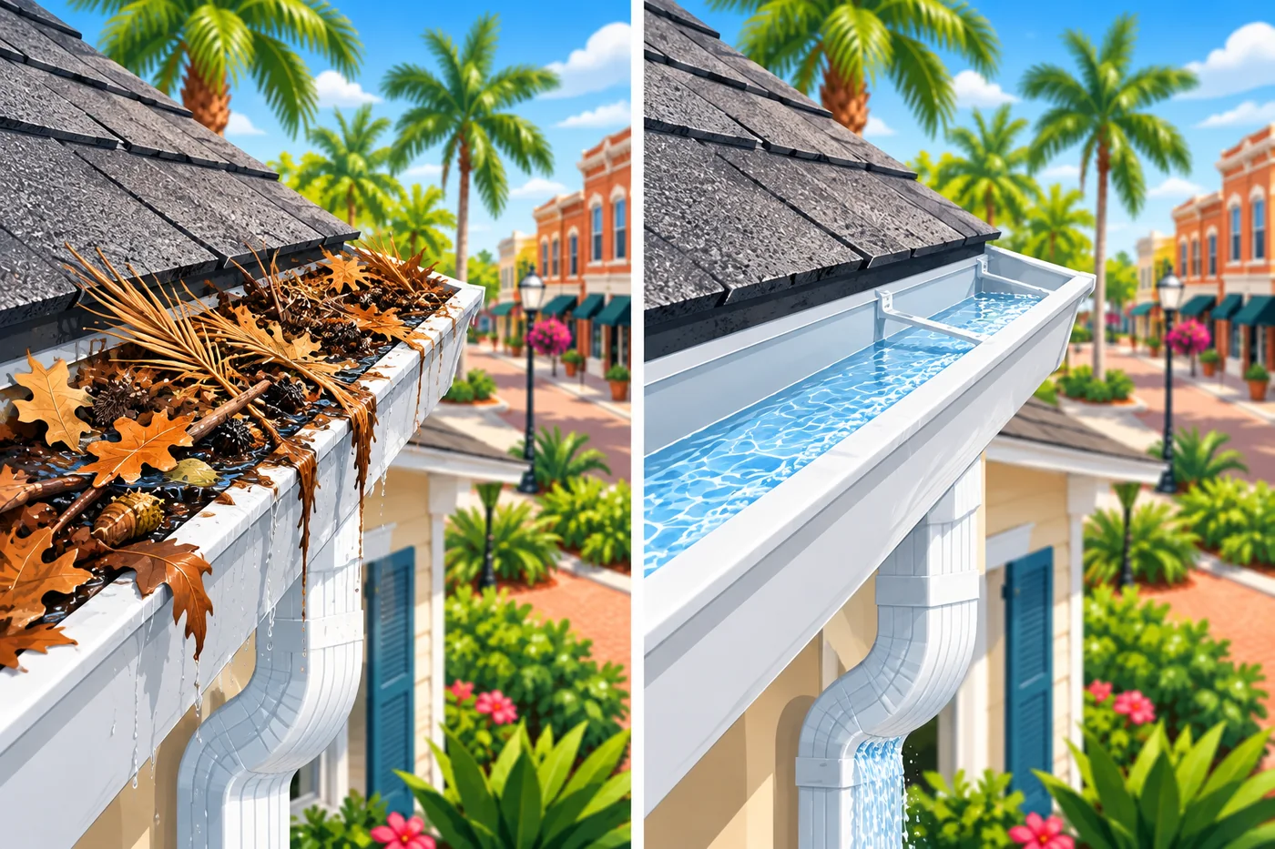 Illustration: gutter debris and cleaning at a Florida home near Winter Garden